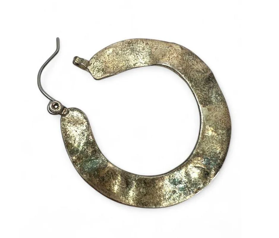 Artisan Silver Hoop Earrings Handmade Hoop Statement Hammered Jewelry - Image 3
