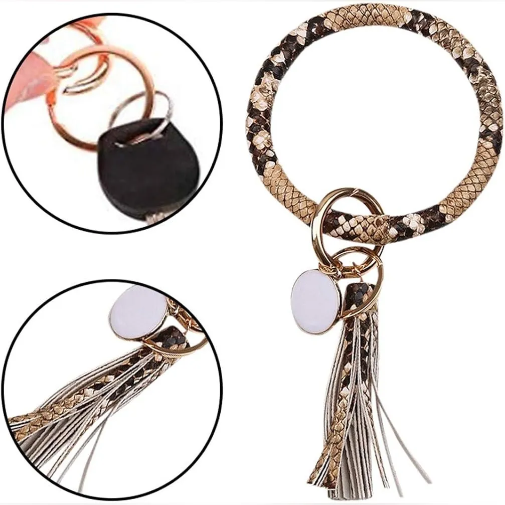 NEW! Faux Snakeskin Bangle Keychain and Ring Bracelet with Tassel - Image 3