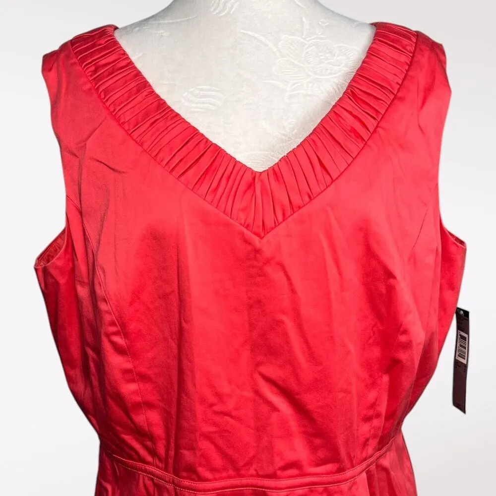 Tahari Arthur S. Levine Papaya Sleeveless Shift Dress V-Neck Size 16 - Image 2