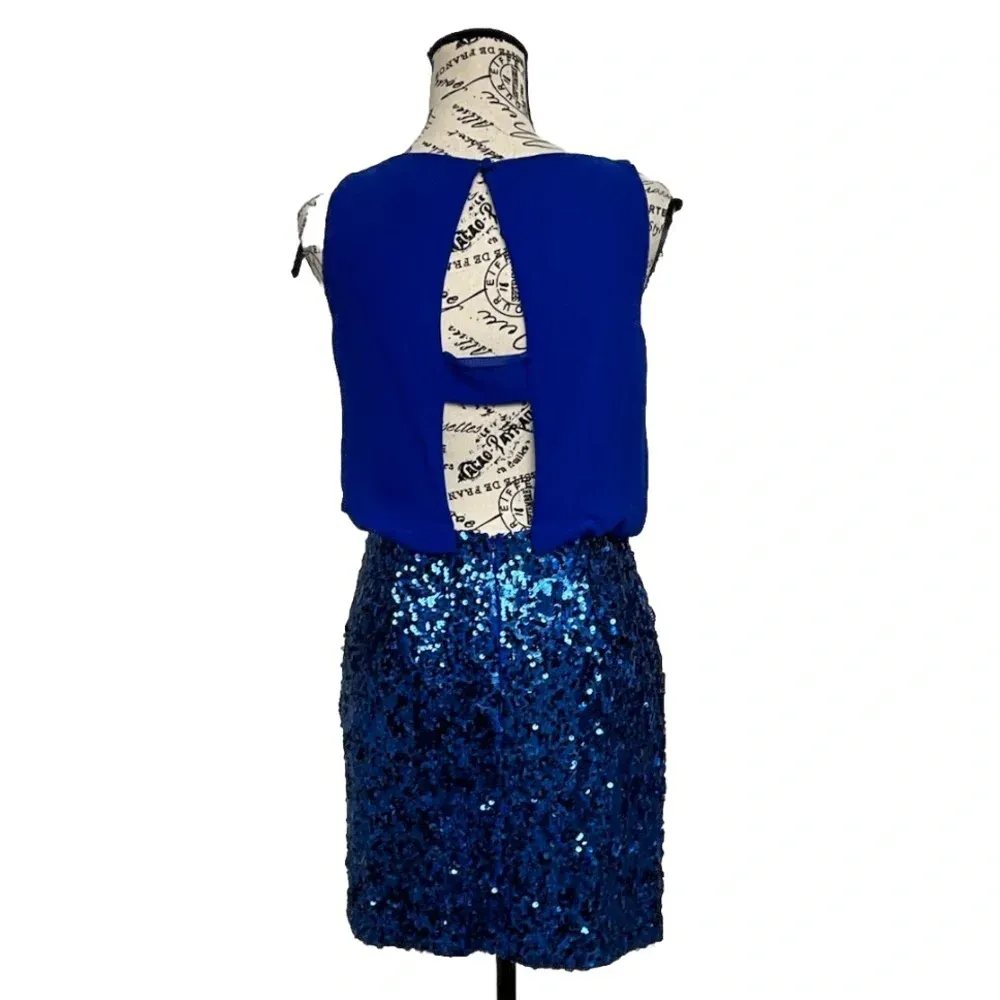 Aqua Royal Blue Chiffon Blouson Sequin Mini Dress Women’s 2 Party Cocktail NYE - Image 5
