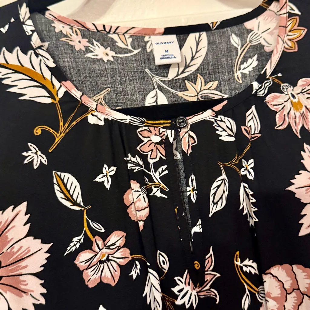 NEW Old Navy Cottagecore Fairy Tiered Midi/Maxi Dress Black & Pink Boho Floral - Image 4