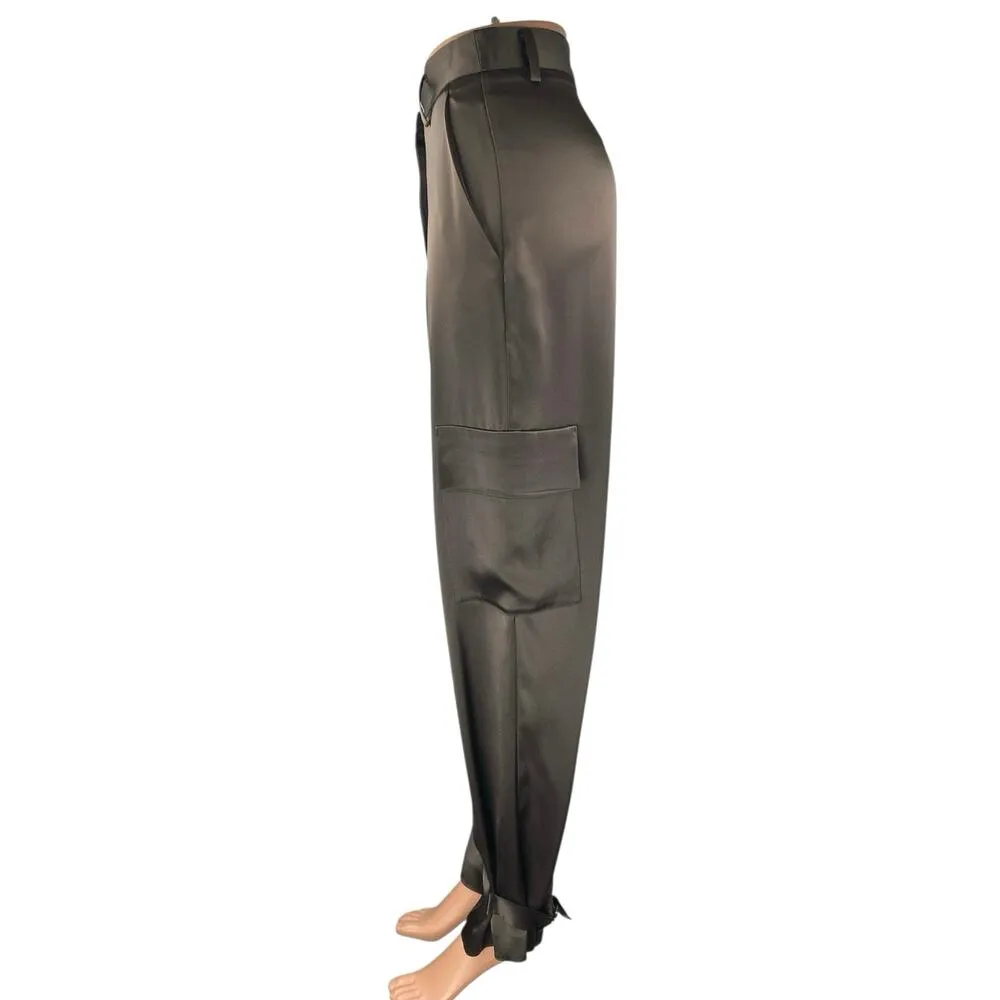 Aritzia Babaton Brown Silk Satin High Rise Tapered Barrel Trousers Pants Size 12 - Image 2