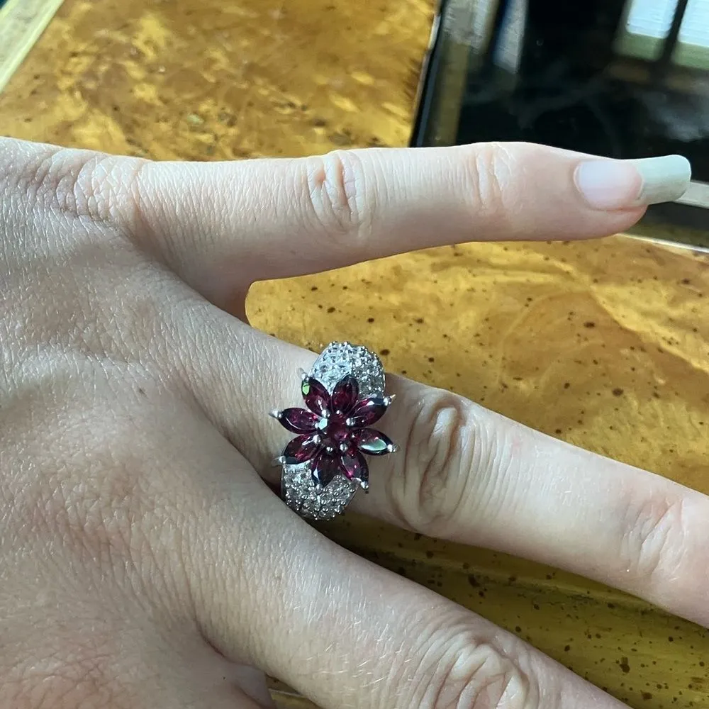 Natural Rhodolite Garnet Sterling Silver Cocktail Ring Size 6 - Image 3