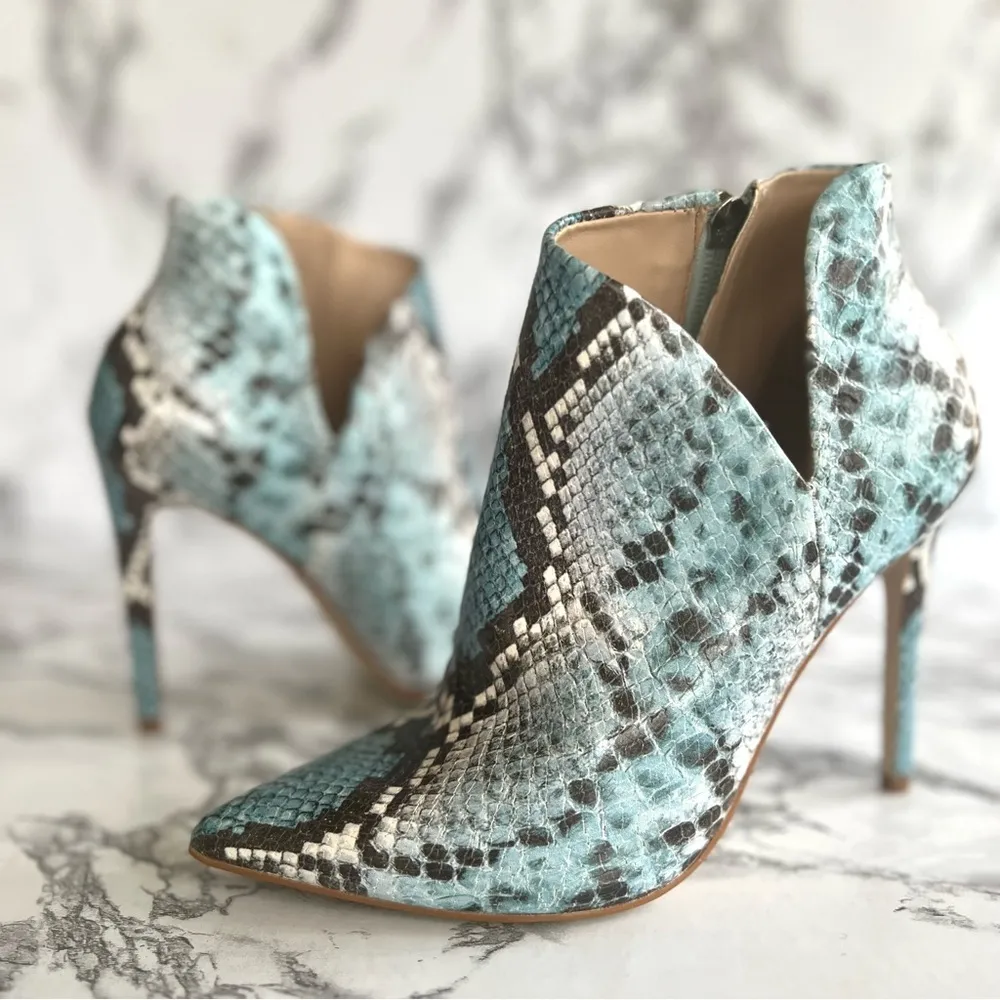 Steve Madden Decoy Booties Heels Snakeskin Print Blue 6 Cocktail Party Glam Mod - Image 3