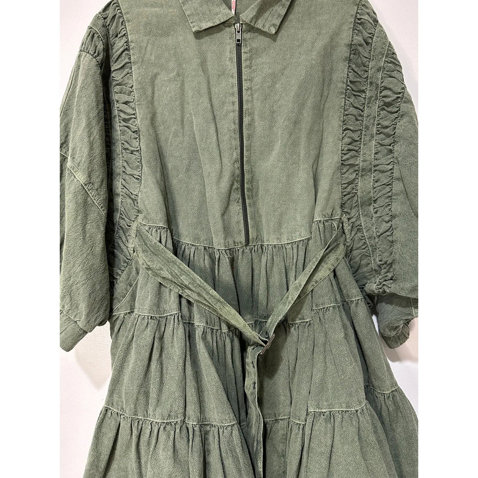 Free People Hampton Belted Mini Dress Crystal Kelp Cotton Size Medium NWOT Chic - Image 8