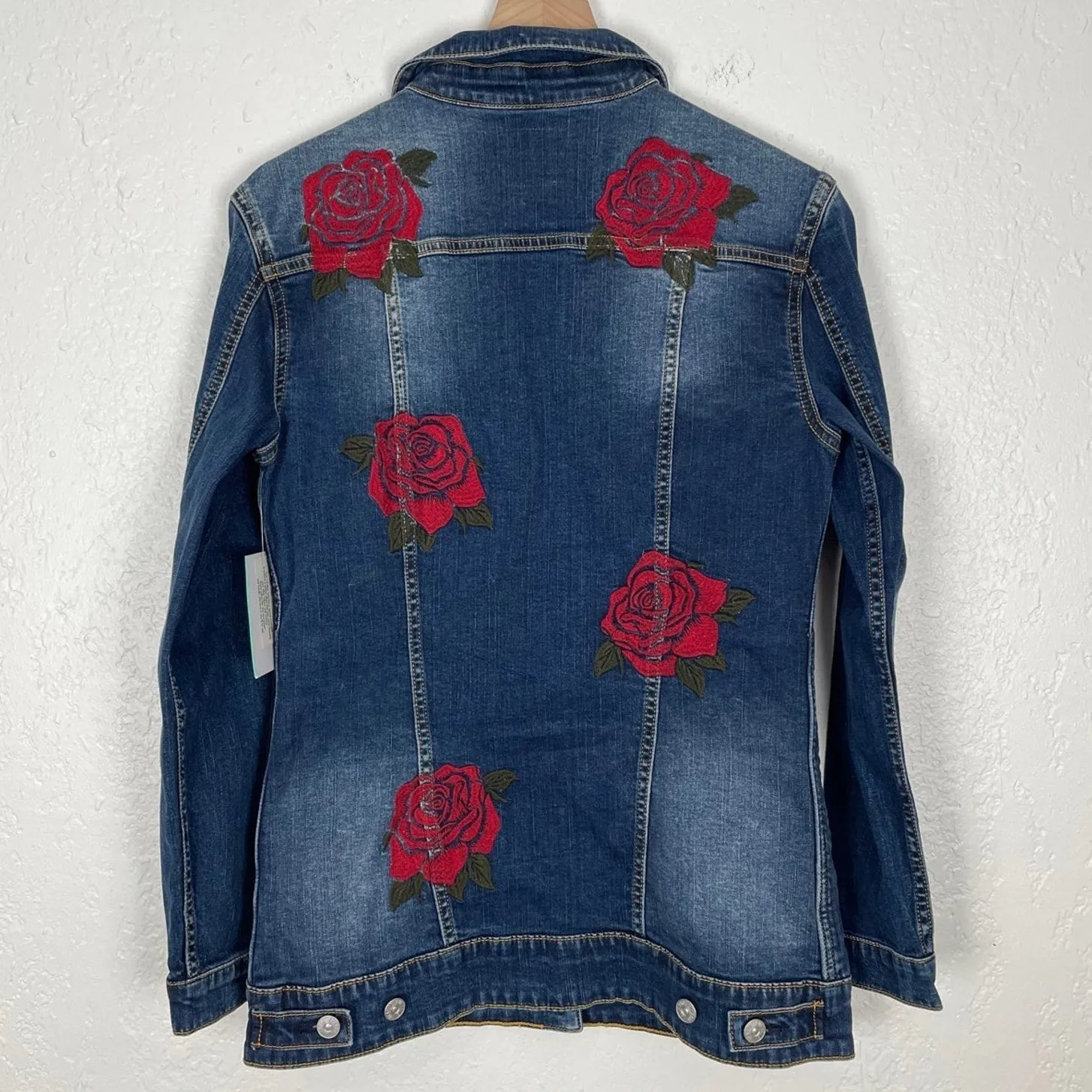 LuLaRoe Jaxon Floral Rose Embroidered Denim Jean Jacket NWT Size Small - Image 2