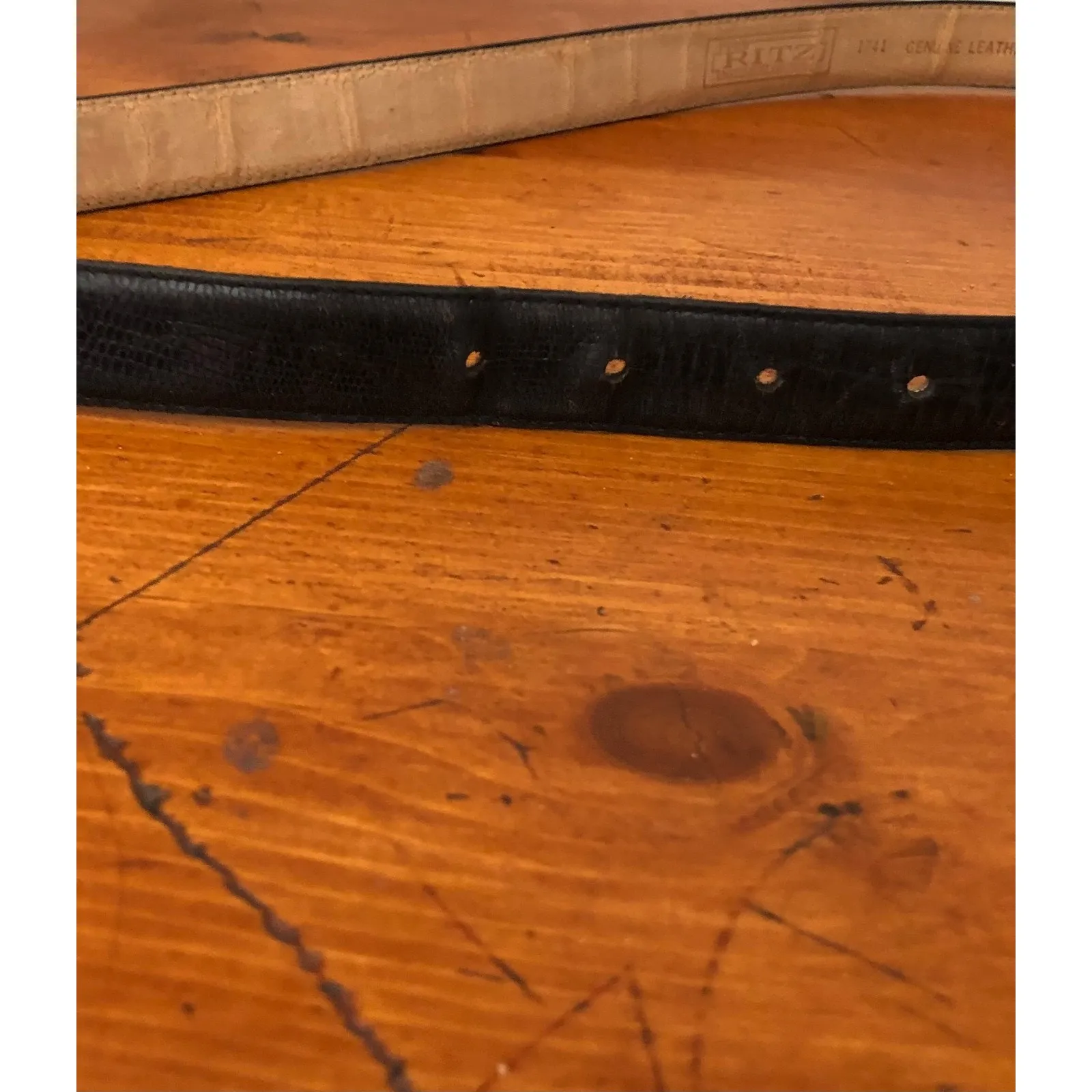 Ritz Accessories Collection Genuine Leather Belt Black Gold Tone Buckle Large - Image 16