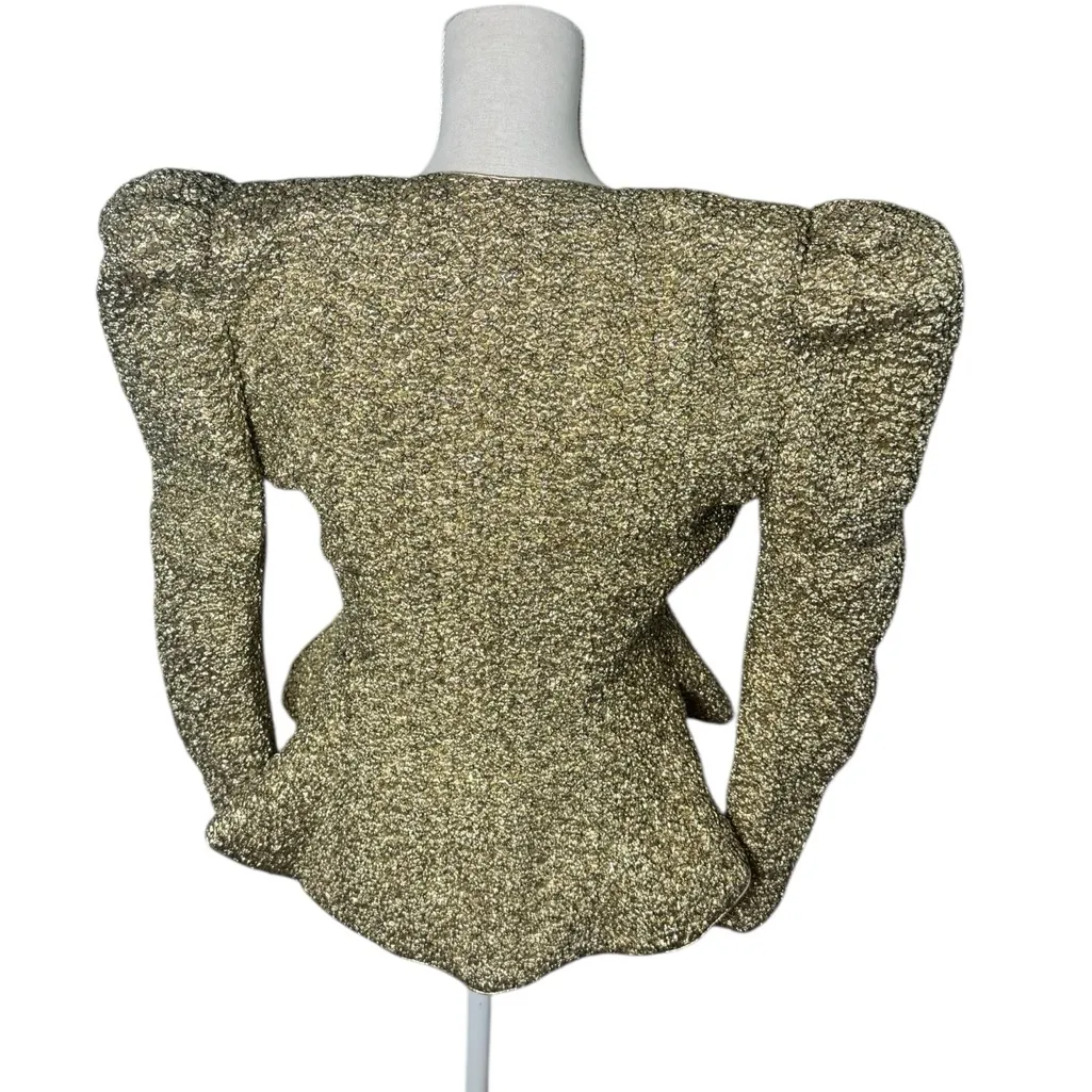 Vintage Golden Blazer Jacket Women’s 6 Opening Night Structured Shoulder Puff - Image 4