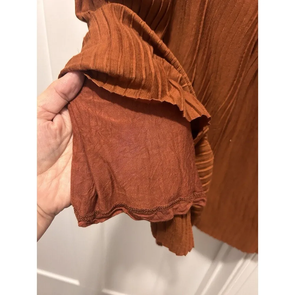 Pleated Lined Wide Leg Pants Women's Size Medium Rust Orange Fall - Image 6