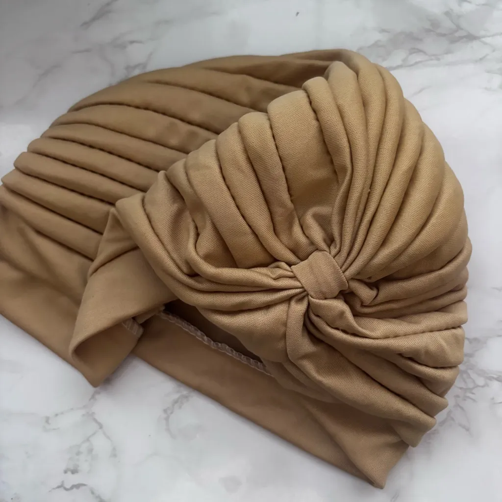 Gold/ Tan Headpiece/Turban Pleated Hat - Image 2