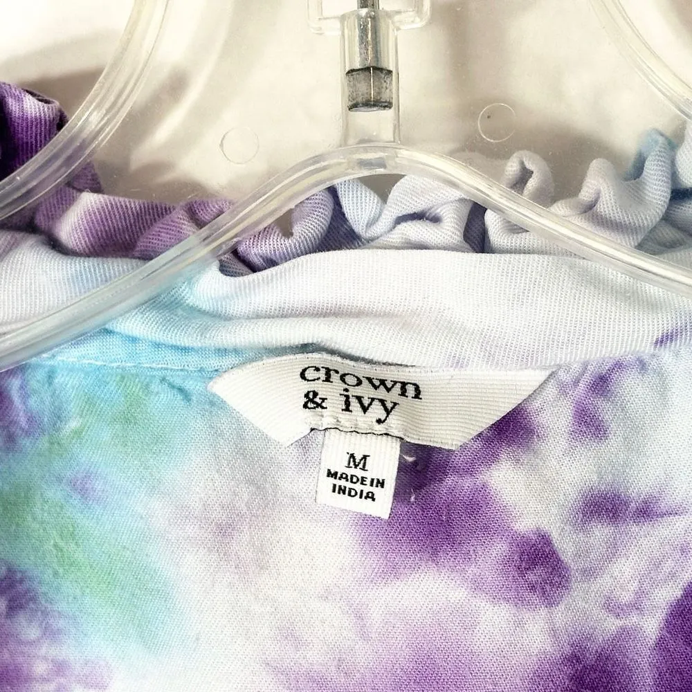Crown Ivy Medium Top Lovely Evening Tie Dye Handmade Blue Purple Ruffle Neck 377 - Image 11