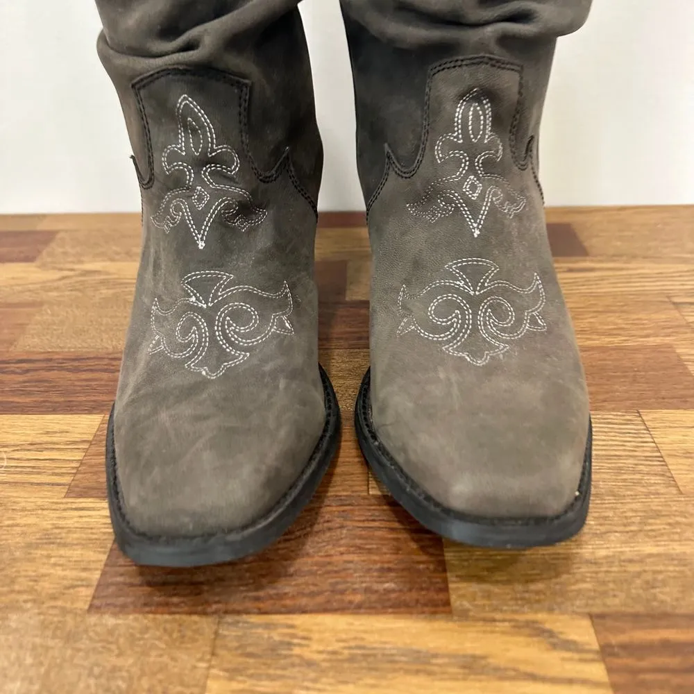 Womens Leather Cowboy Boots 10 Gray Slouchy Heeled Draped Rodeo Western‎ Ankle - Image 7