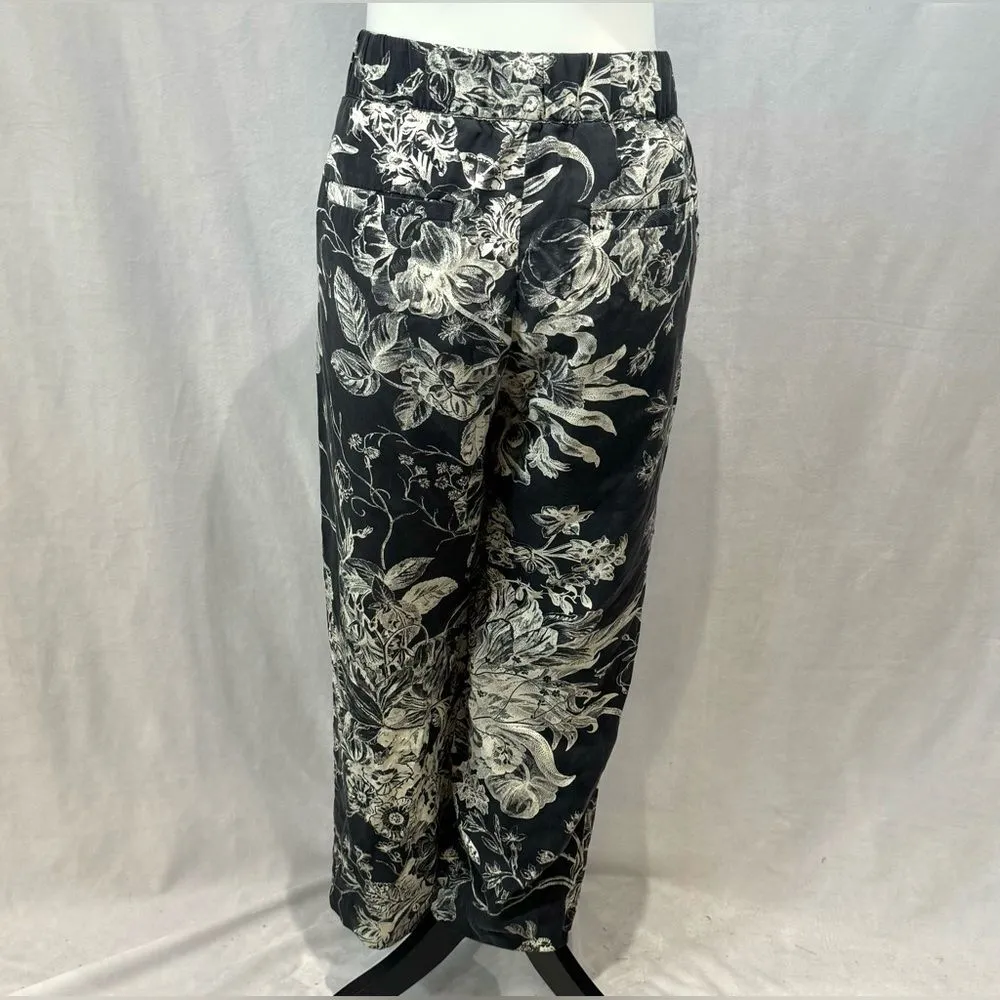 Ann Taylor  gray and white wide leg cropped botanic fluid pants size LP - Image 6