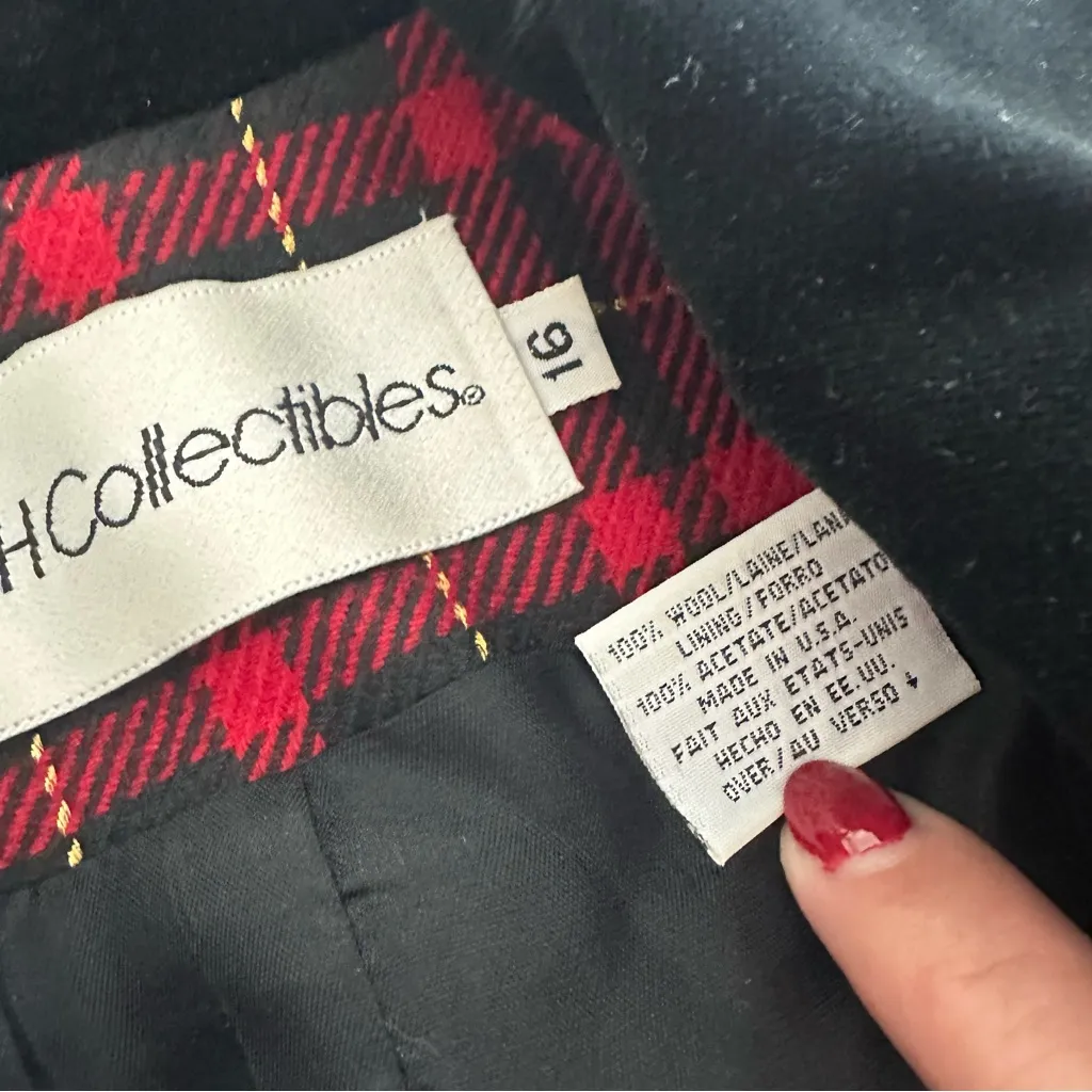Vintage JH Collectibles 100% Wool Red and Black Plaid Double Breasted Blazer Size 16 - Image 7