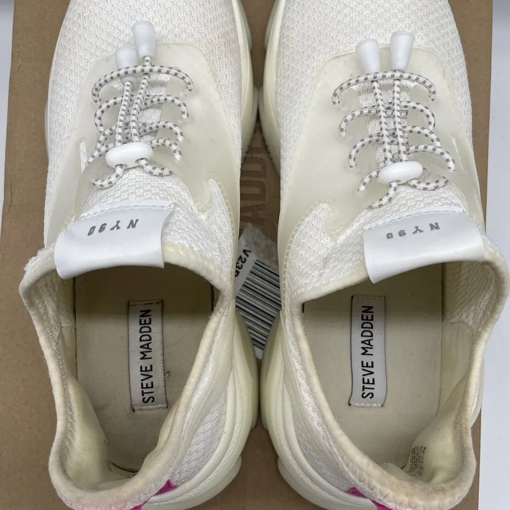 Steve Madden Womens Size 11 Shoes White Myles White NY 90 Sneakers Pink Pull Tab - Image 7