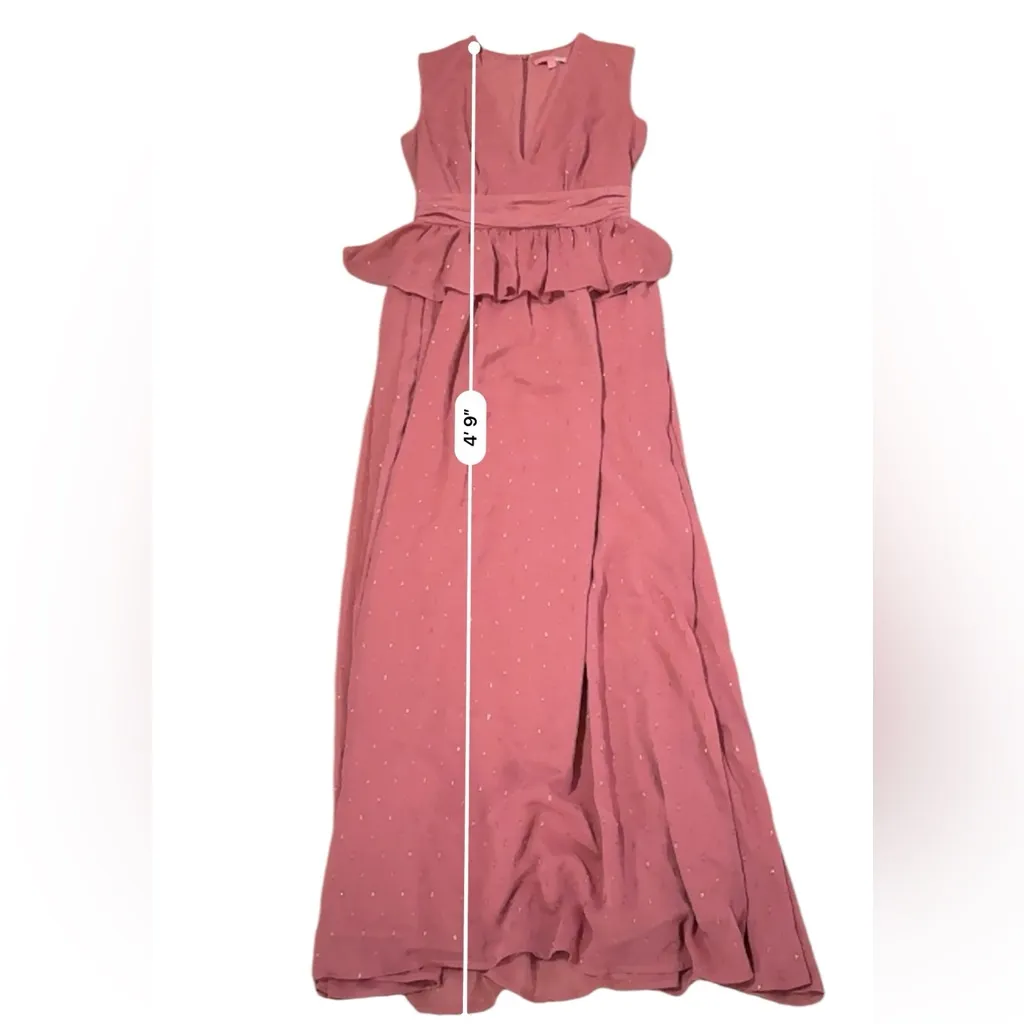 RTR LDT Pink Rose Metallic Peplum Waist‎ Sleeveless V Neck Maxi Gown Dress Sz 2 - Image 12
