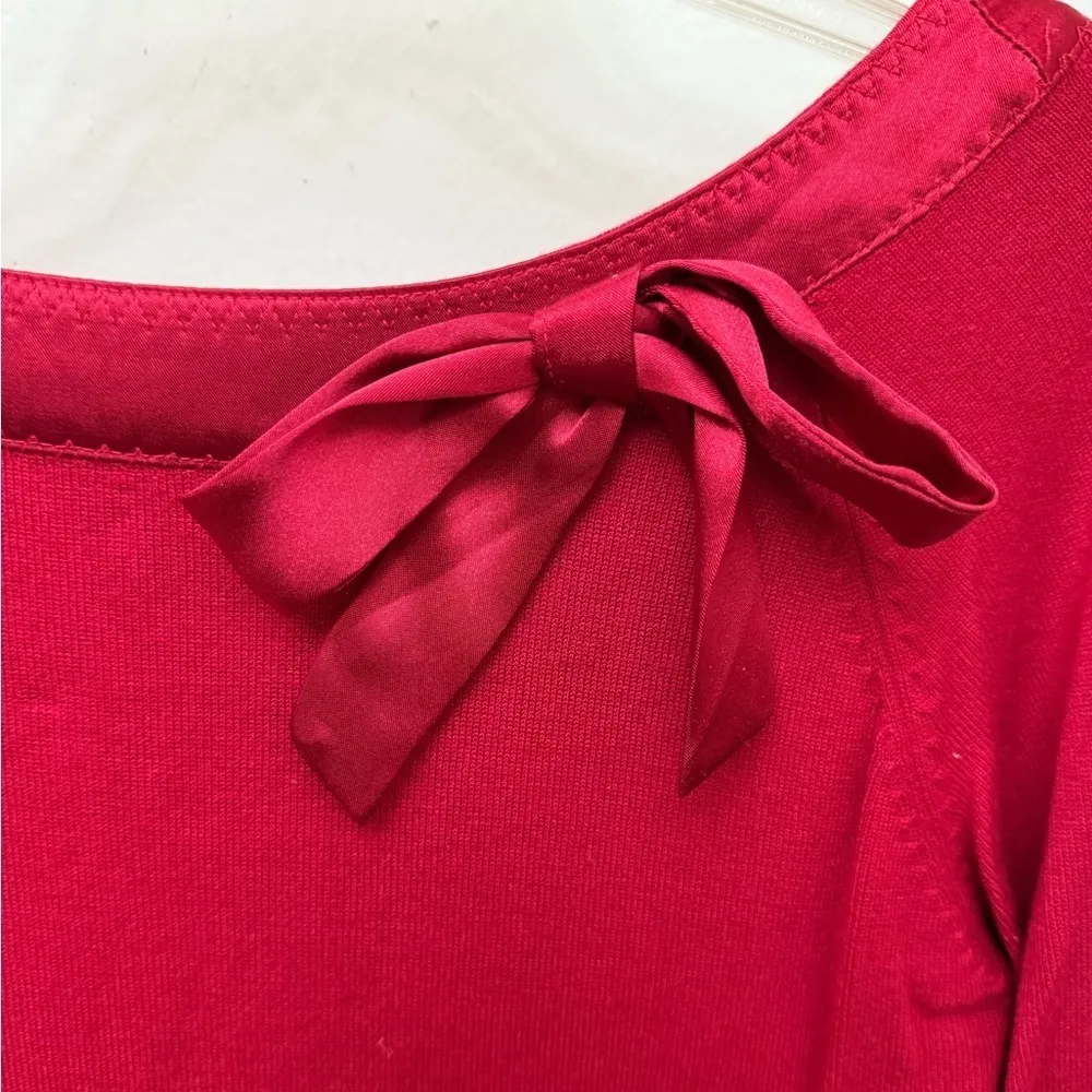 Vintage Y2K Red Knit Top With Satin Ribbon Bow & Trim Size PM - Image 3