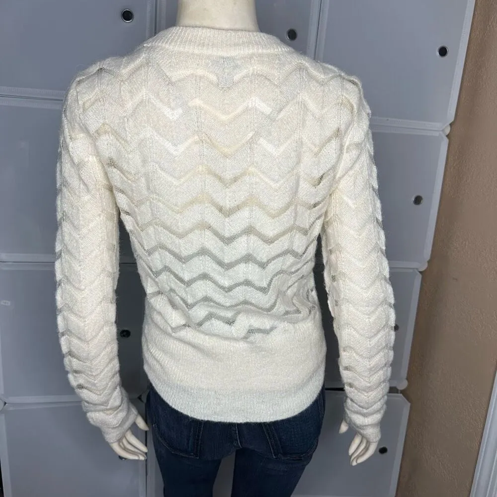 Hinge Ivory Semi Sheer Chevron Knit Sweater Women's Size XS - Image 2