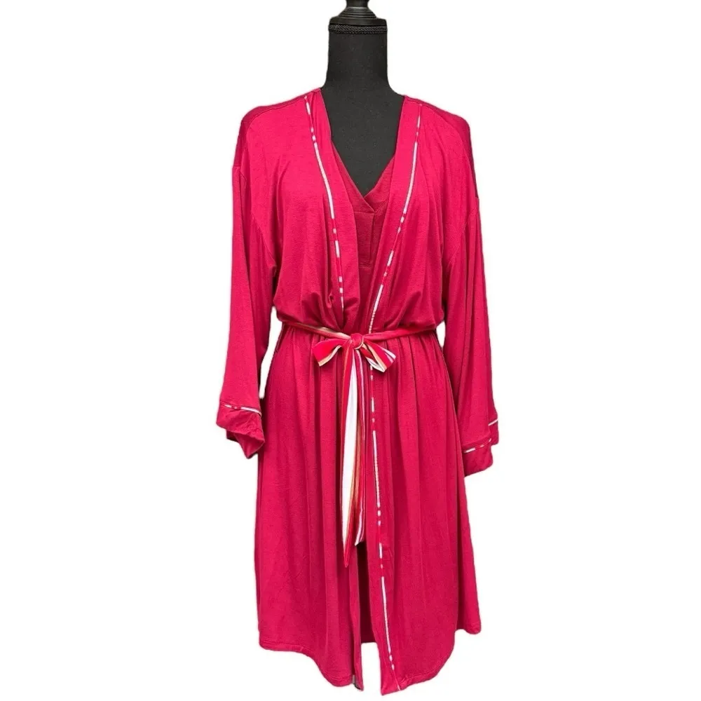 Hale Bob Burgundy Cozy Kimono Robe with Tie Belt - Size L NWT - Image 9