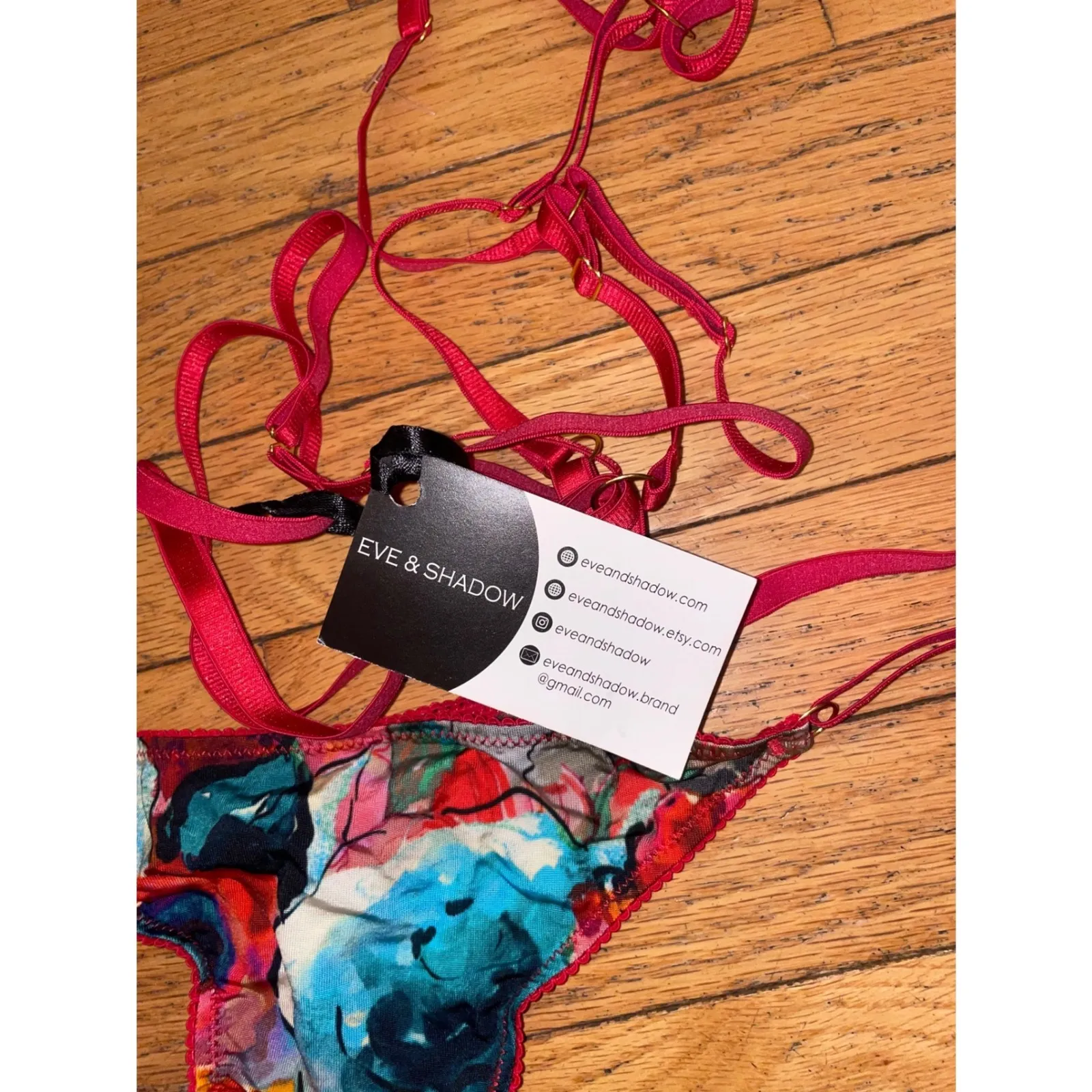 NWT Eve & Shadow Celia floral lingerie set (color in actual pics) 32B/small Red Size undefined - Image 5