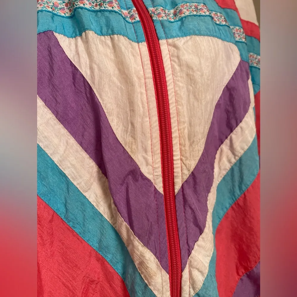 Vintage 90s Bolo Spirit Floral Pink Windbreaker Tracksuit Zip Jacket, Size Large - Image 4