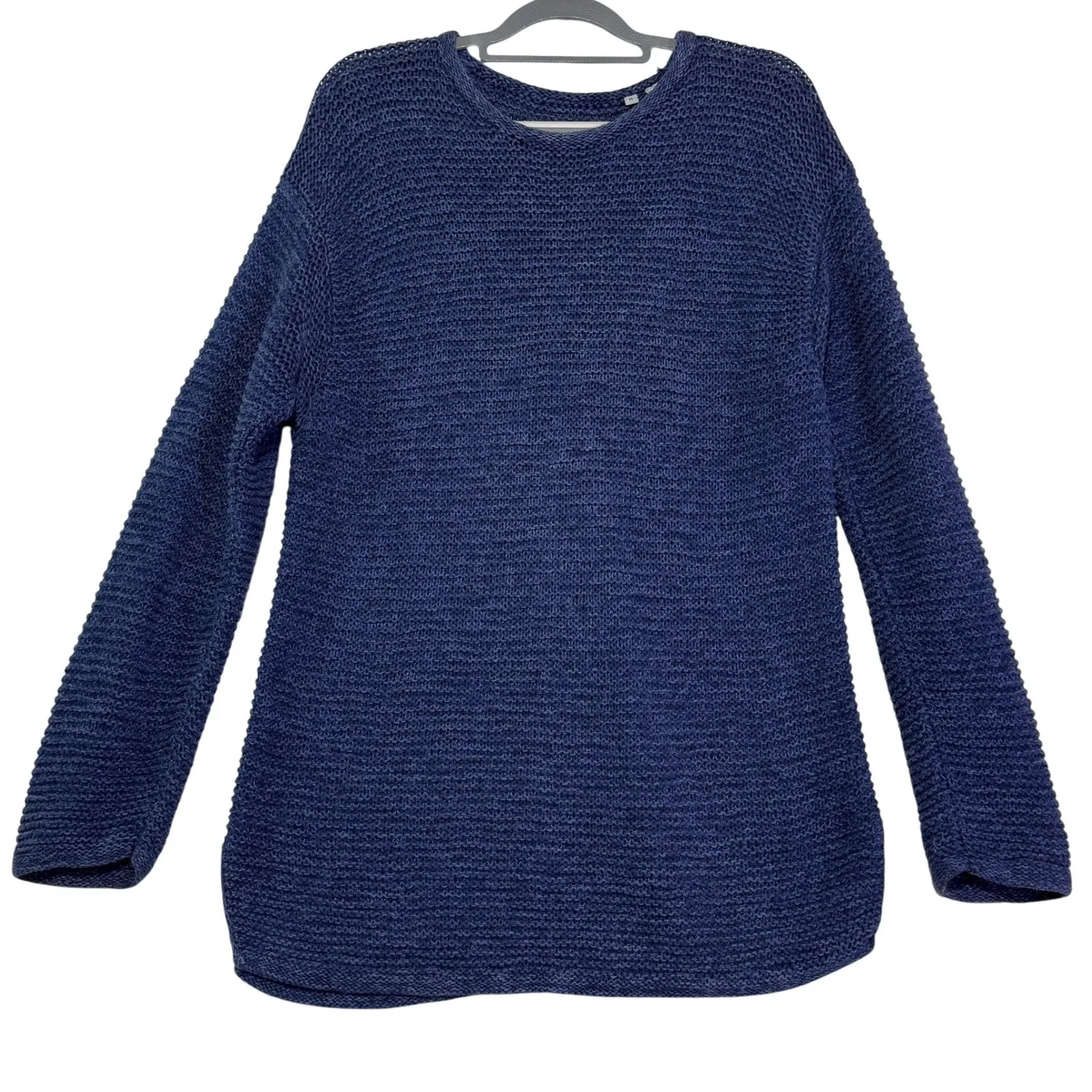 Barneys New York Blue Knit Sweater Ramie Cotton Blend Women's Pullover Top - Image 1