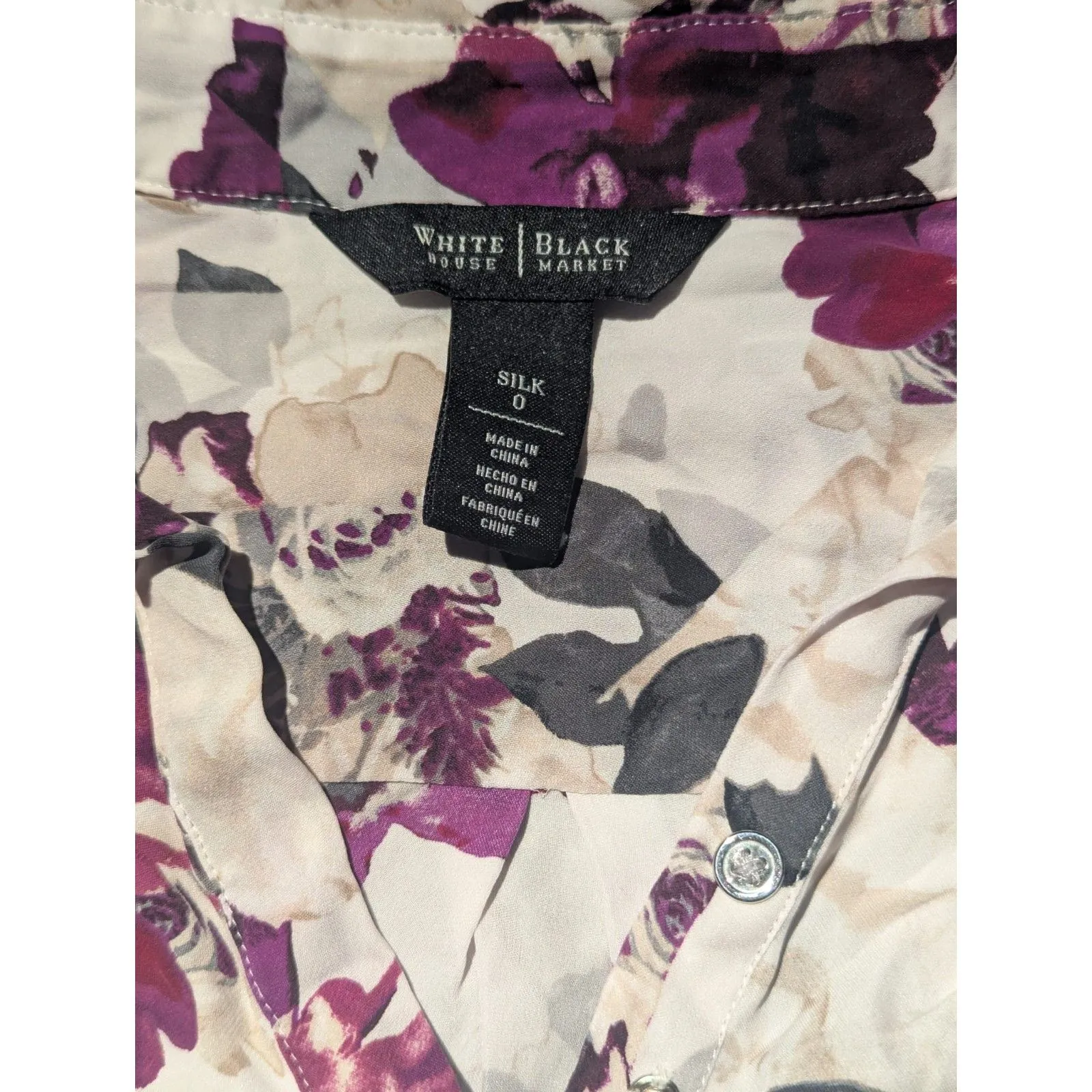 WHBM White House Black Market Floral 100% Silk Blouse - Size 0 - Image 2