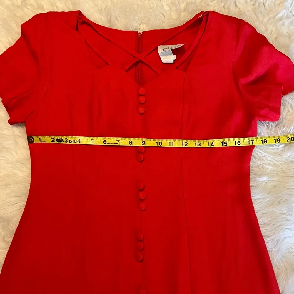 Vintage 80s Scarlett Midi Dress Woman’s Size Medium Decorative Buttons - Image 4