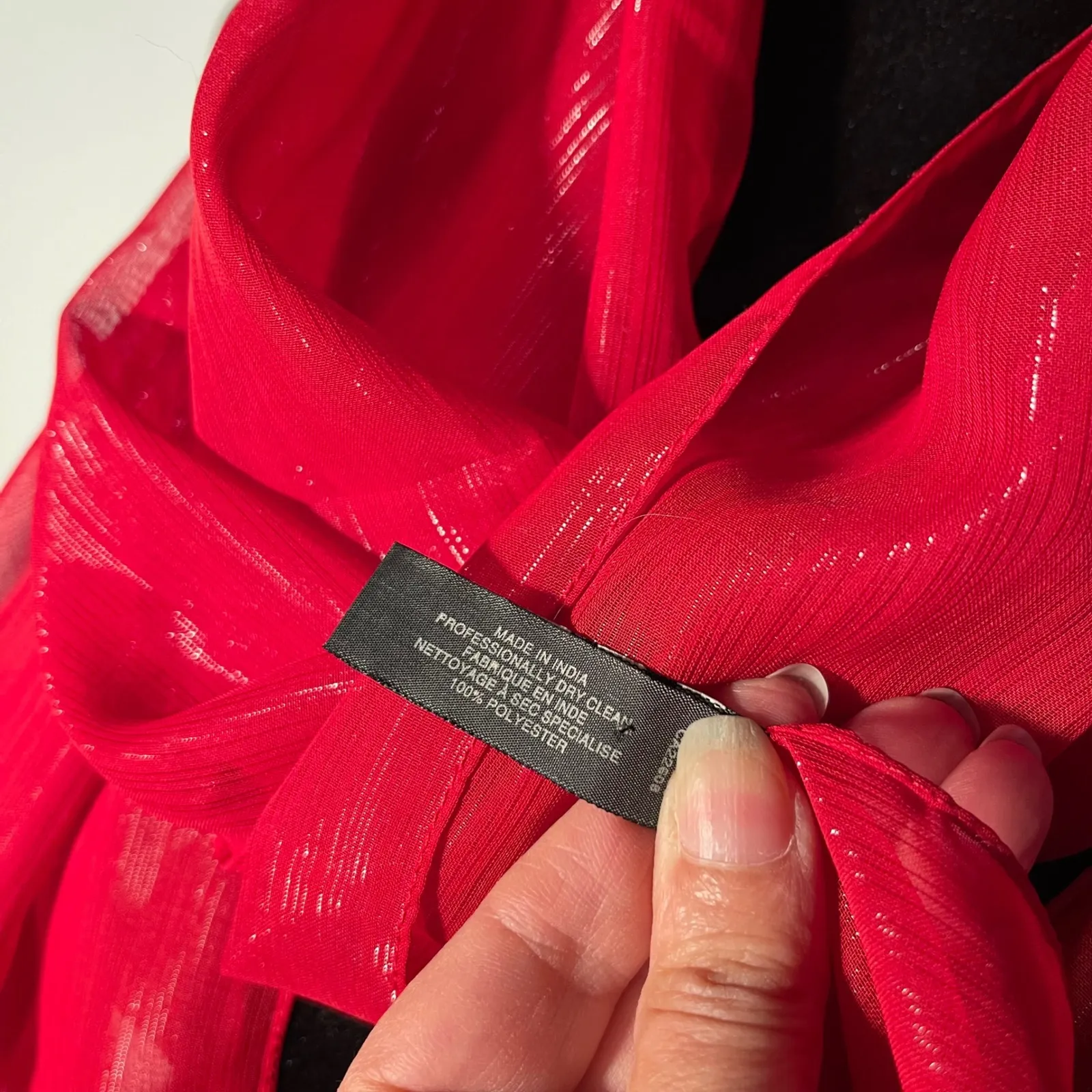 ECHO Red Metallic Stripe Sheer Lightweight Scarf Wrap Accessory - Image 4