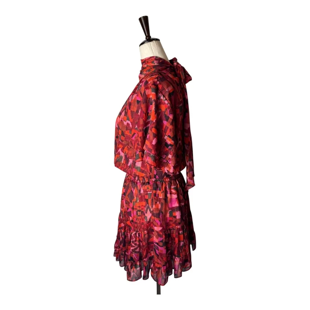 MISA Los Angeles‎ Dress Women XS Red Flora Rosada Floral Saffie Tie Neck Mini - Image 7