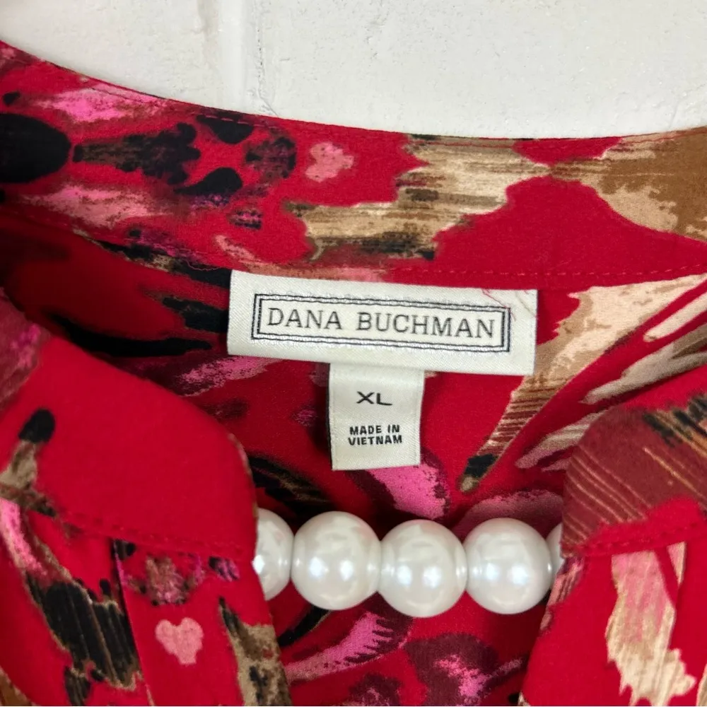 Dana Buchman Red Multi Patterned Colorful Blouse Top Sizd XL - Image 4