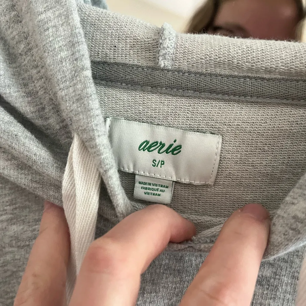 Aerie Light Gray Hoodie Sweater - Image 4