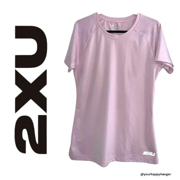 2XU Vent Mesh Lightweight Reflective active run crew Workout Shirt baby pink Med - Image 2