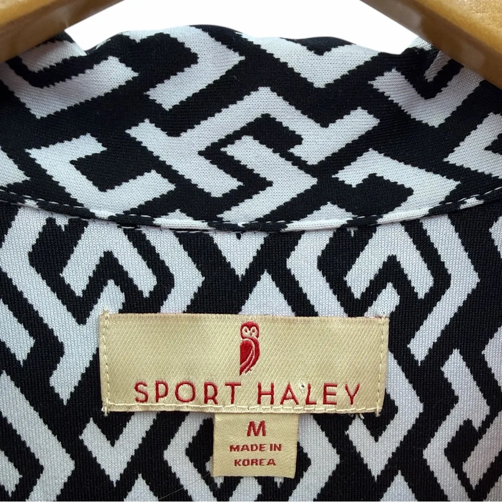 Sport Haley Geometric Print Golf Polo Shirt Black White Pink Womens Medium - Image 10