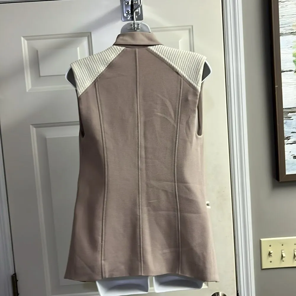 Wilfred Mauve Cream Sleeveless Classic Snap Up Zipper Accents Tunic Vest- XXS - Image 10