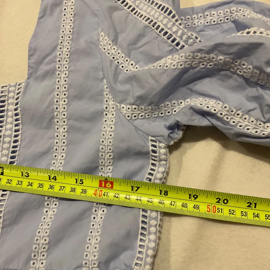 Maje square neck high waist blue cotton blend lace mini dress 3 bust36 maternity Size 4 - Image 6