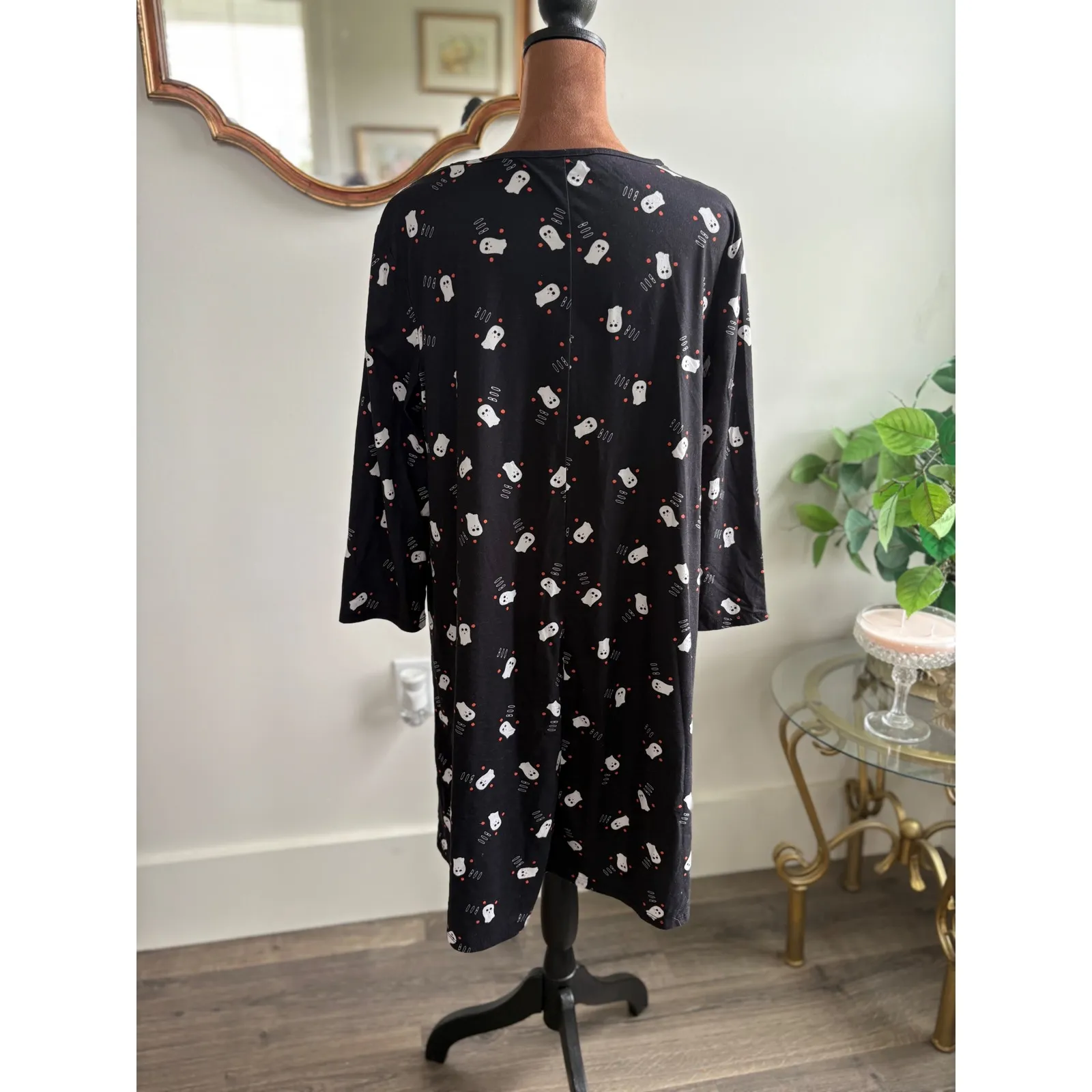 Dress Works Women's Black Halloween Ghost Print 3/4 Sleeve Dress Size‎ Med - Image 3
