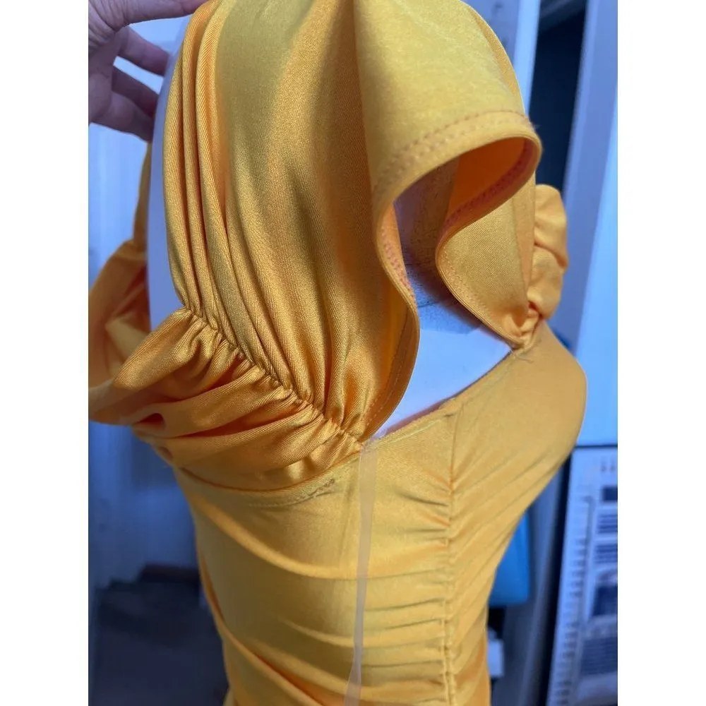 Y2K Womens yellow dress S gala festive party NYE slinky bodycon fitted sultry - Image 4