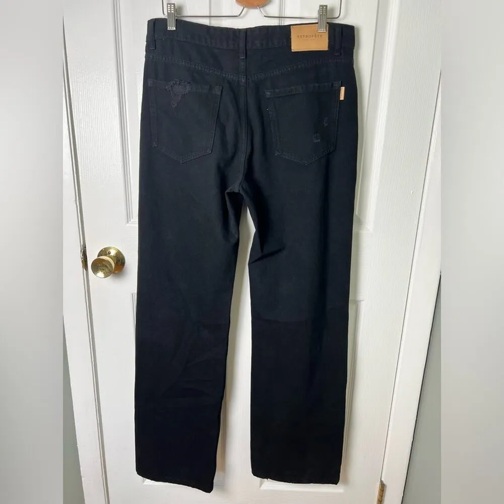 Retrofete Black Cotton Embellished Rhinestone Drape Marlowe Straight Jean 29 - Image 5