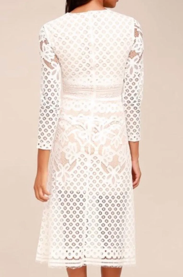 Keepsake Bridges Ivory Lace Long Sleeve Midi Dress - Image 2