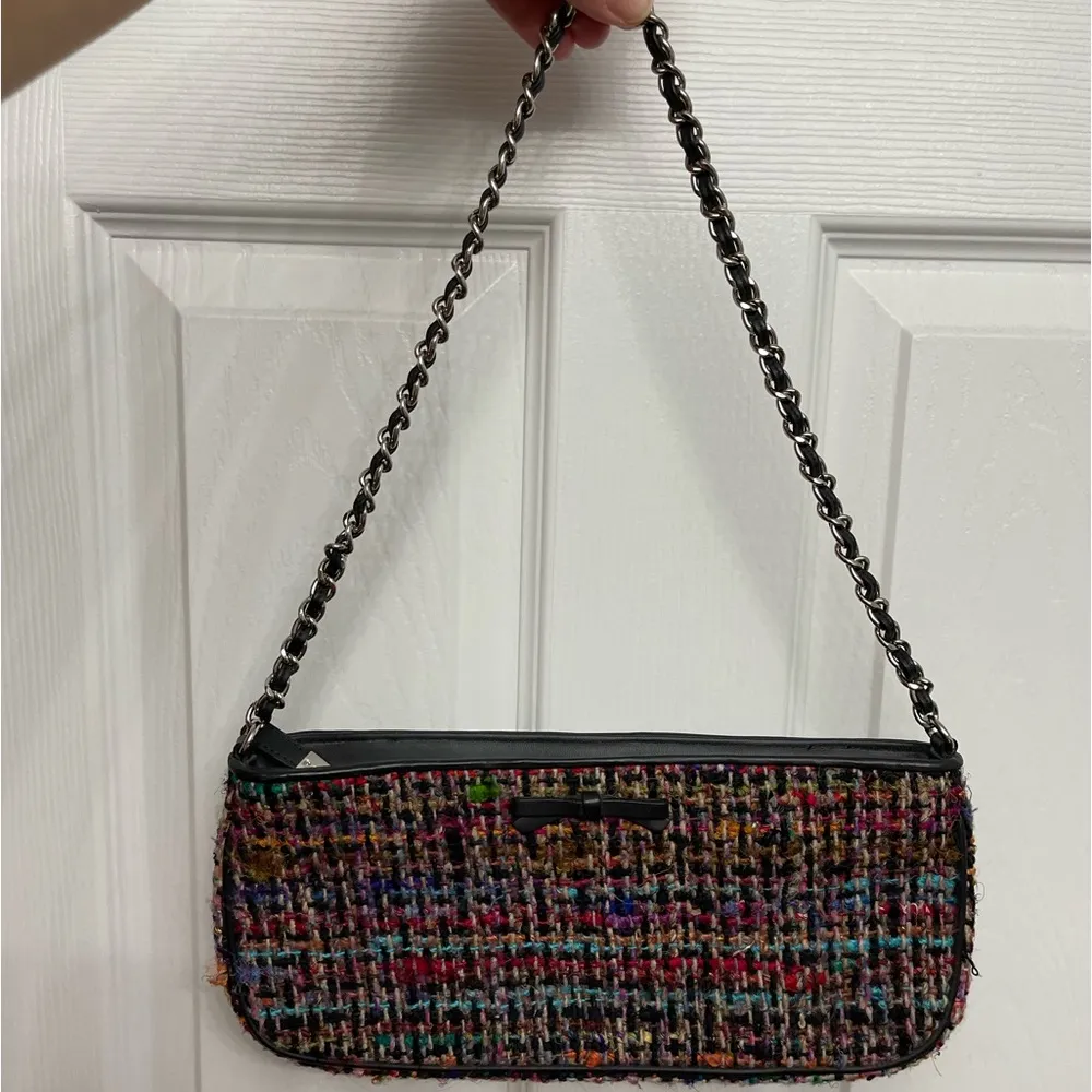 💜Talbots Tweed clutch purse, black/multicolored chain strap - Image 2