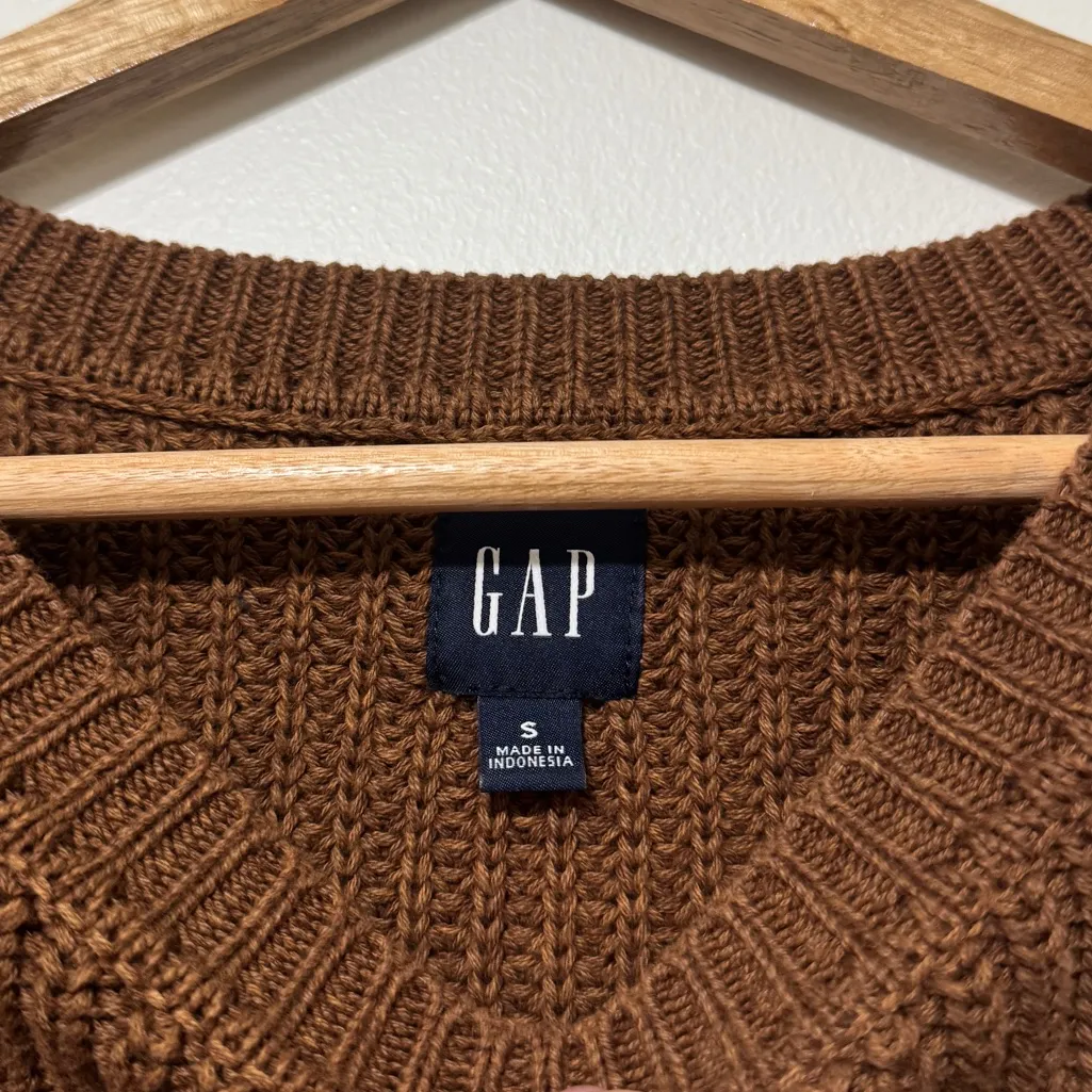 Gap Cotton Knit Sweater Size Small Women’s Brown Neutral Fall - Image 3