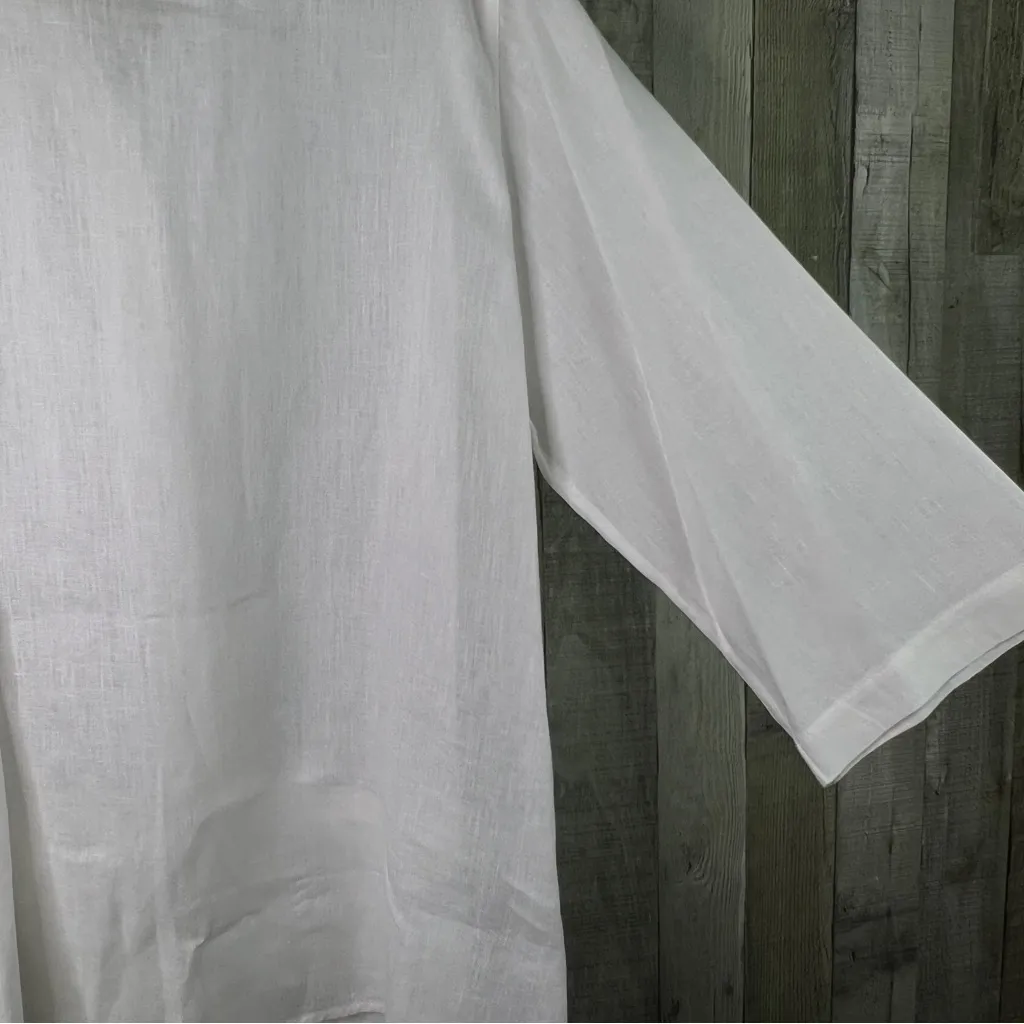 Caroline Rose White Linen 2X VNeck 3/4 Sleeves Jacket Pockets Big Wooden Buttons - Image 8