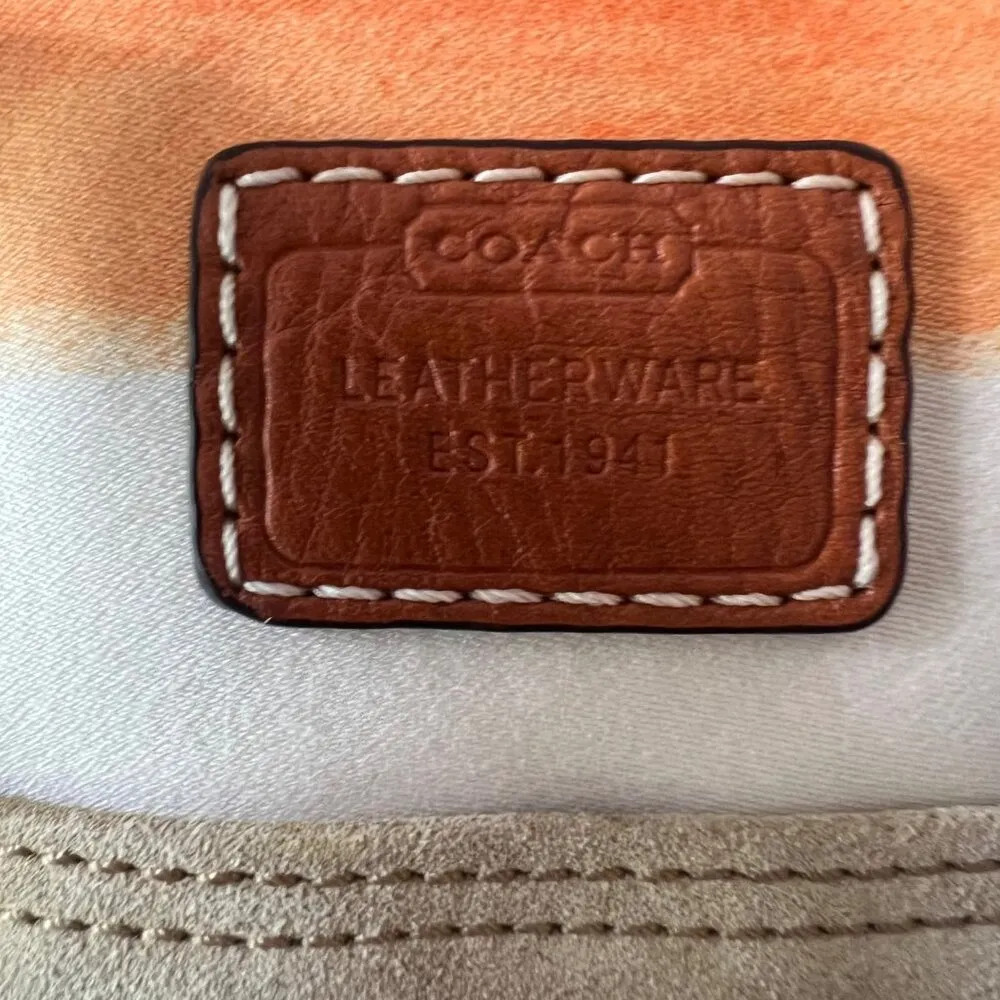 COACH Hampton Watercolor Canvas Leather Handbag Purse Pastel Stripe Colorful S/M - Image 12