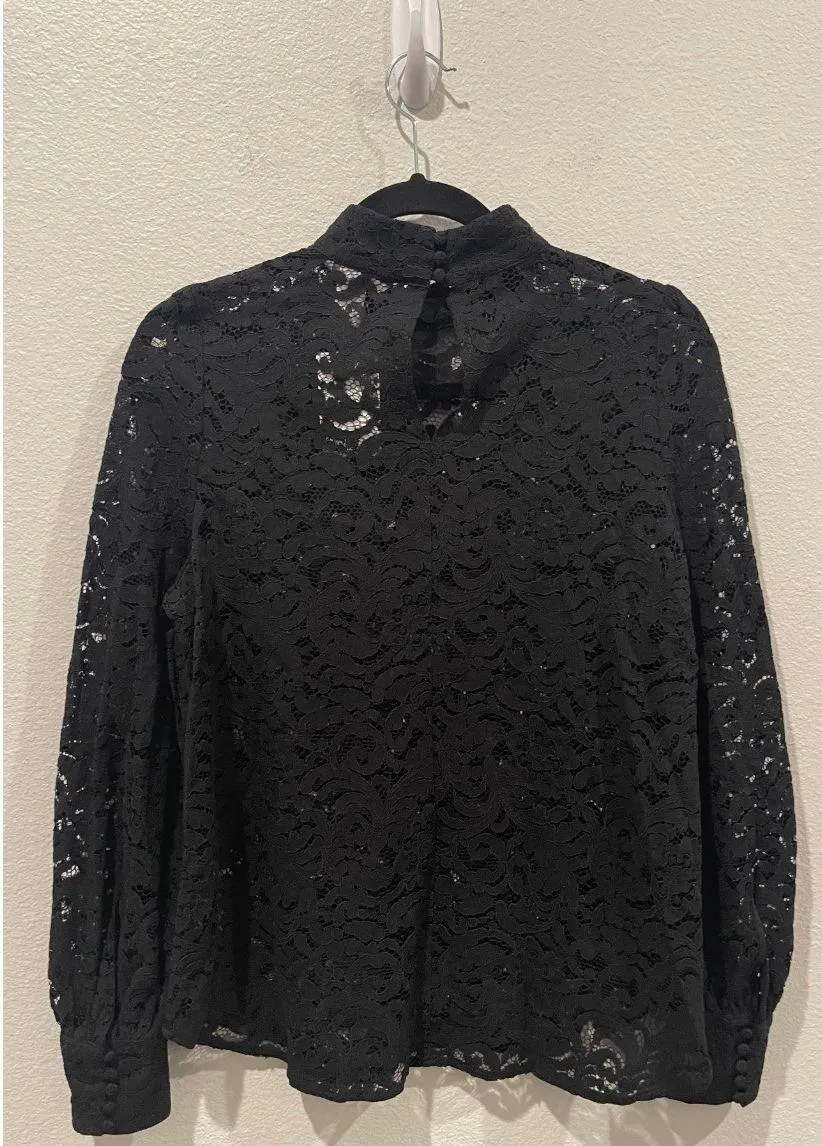 H&M Black Lace Long Sleeve Blouse - Image 2