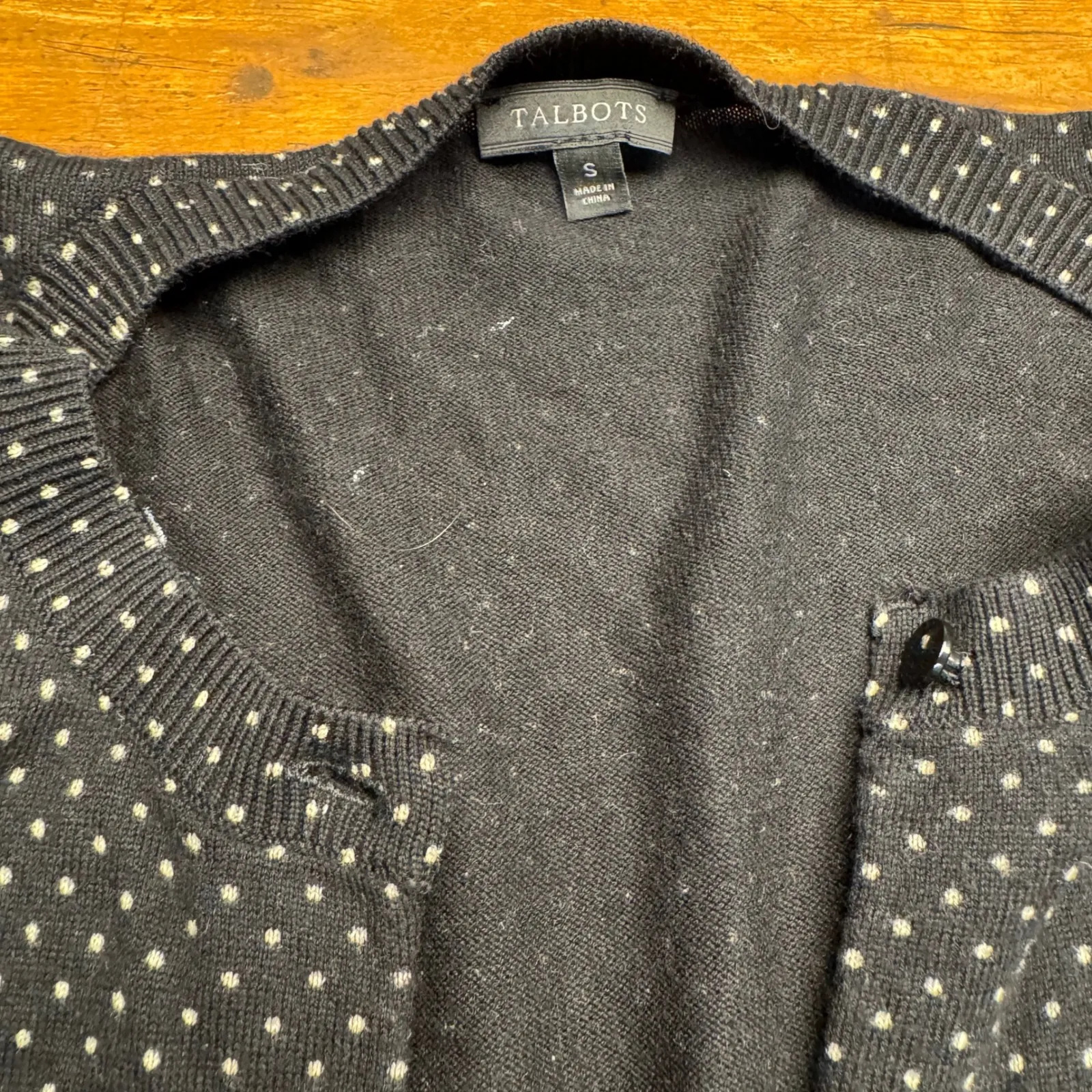 Talbots Black White Polka Dot Button Front Cardigan Sweater Womens Small - Image 3