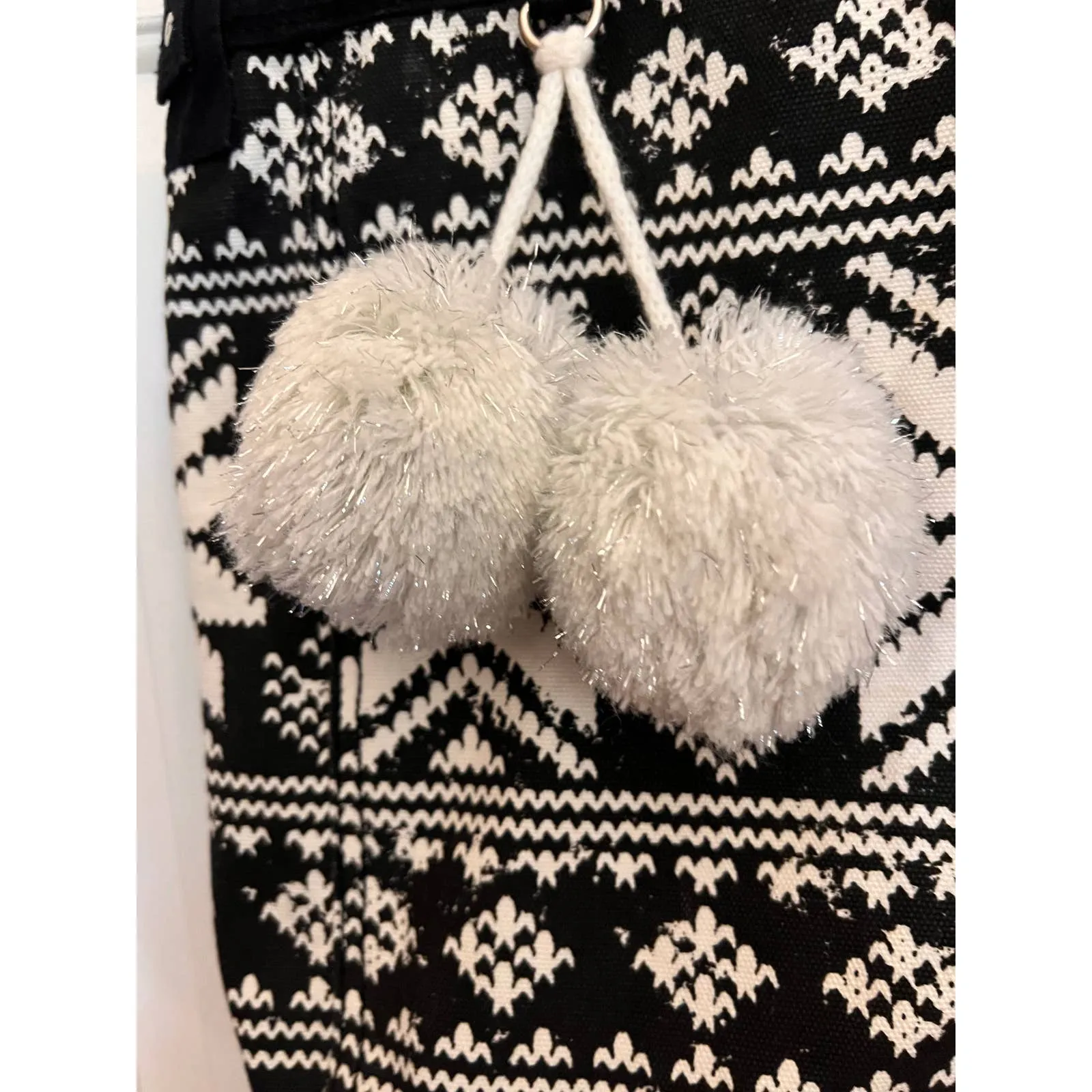 Aeropostale Tote‎ Bag with Silver White Pom Pom's 12" Tall x 16" Wide - Image 4