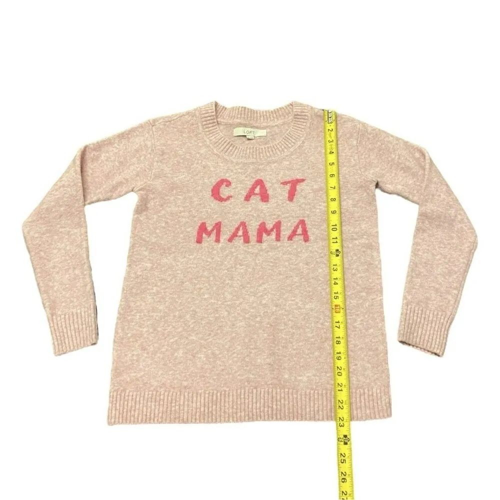 Loft Crew Neck Sweater XS‎ Cat Mama Pink Pullover Top - Image 4