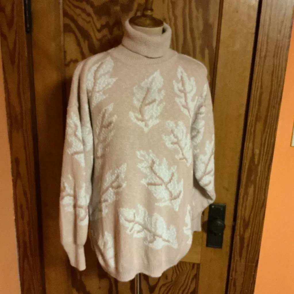 Vintage 90s Liz Claiborne leaves turtleneck sweater Pink Size L - Image 4