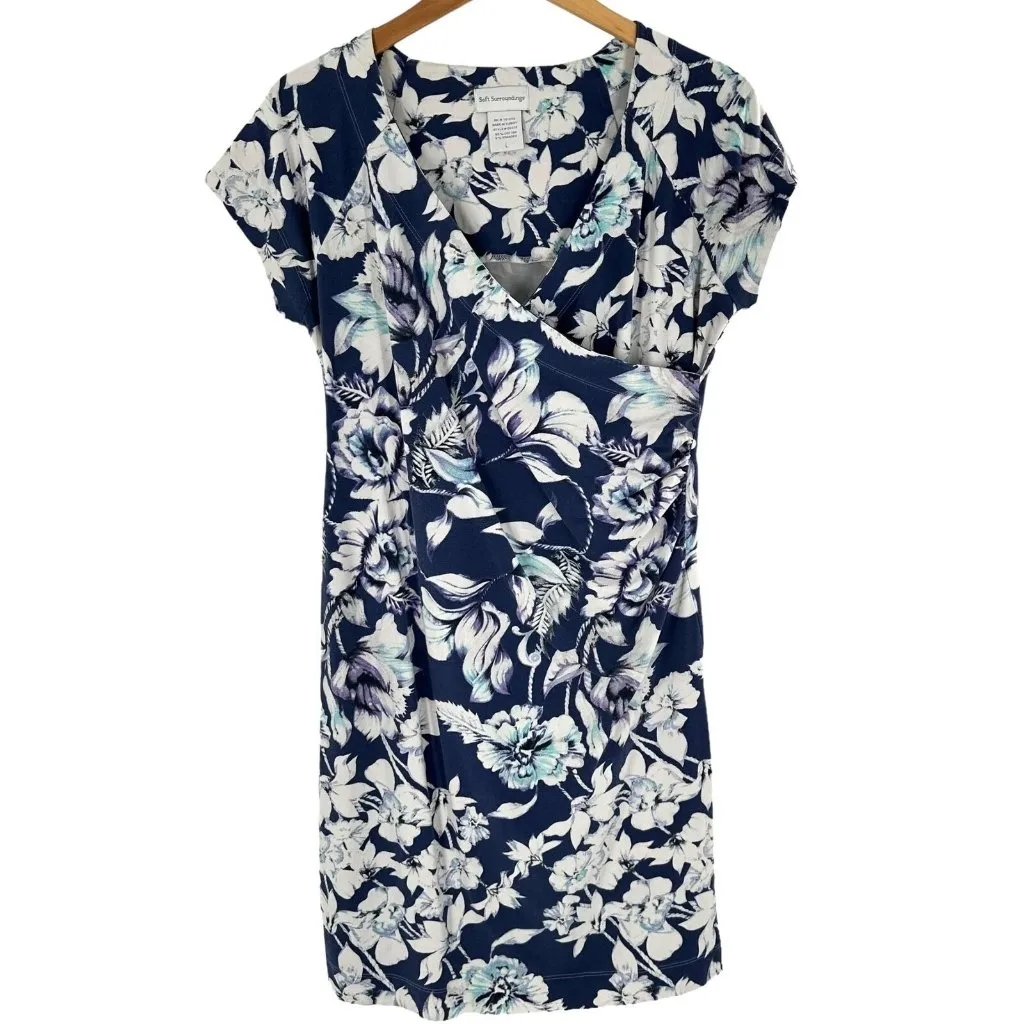 Soft Surroundings Shapely Anywhere Blue Floral Faux Wrap Dress Size Large - Image 2